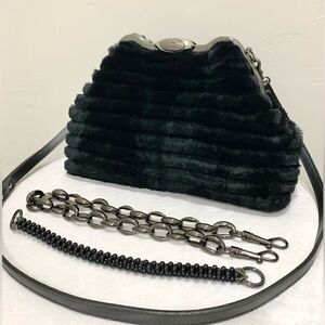 Handmade Real Rex Rabbit Fur Embossed Push Lock Handbag With 3 Strap Styles